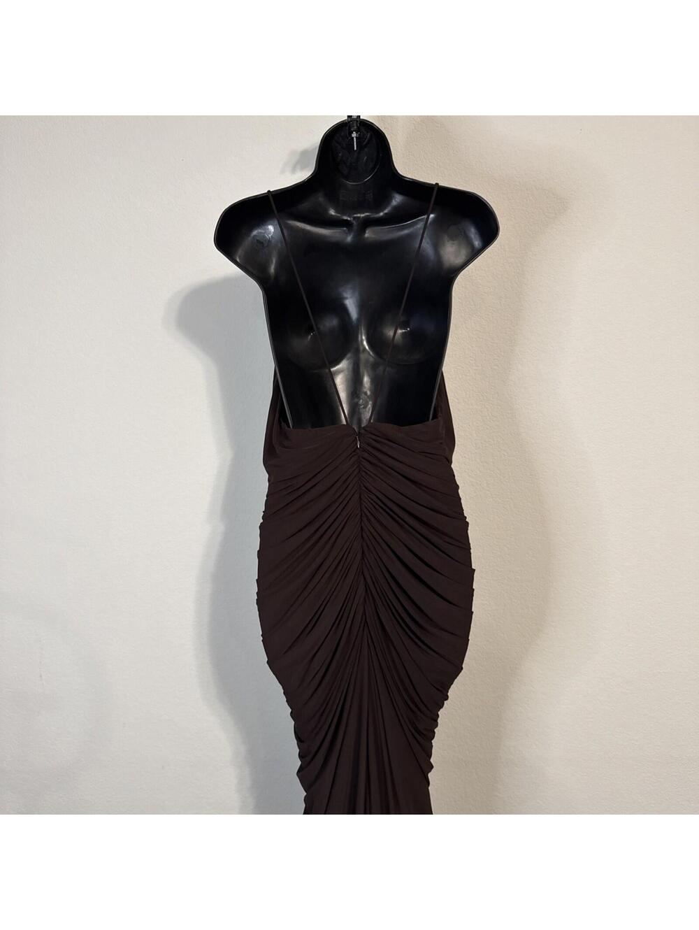 Ronny Kobo Anya Spaghetti Strap Brown Ruched Maxi Cocktail Dress - XL - Picture 8 of 12